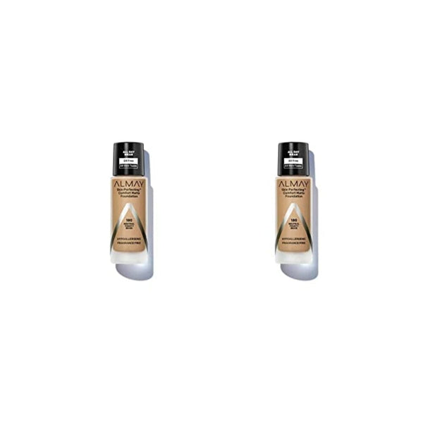 كريم أساس غير لامع سكين بيرفكتينج كومفورت من ألماي Almay Skin Perfecting Comfort Matte Foundation, Hypoallergenic, Cruelty Free, Fragrance-Free, Dermatologist Tested Liquid Makeup, Neutral Toasty Beige, 1 Fluid Ounce (Pack of 2)