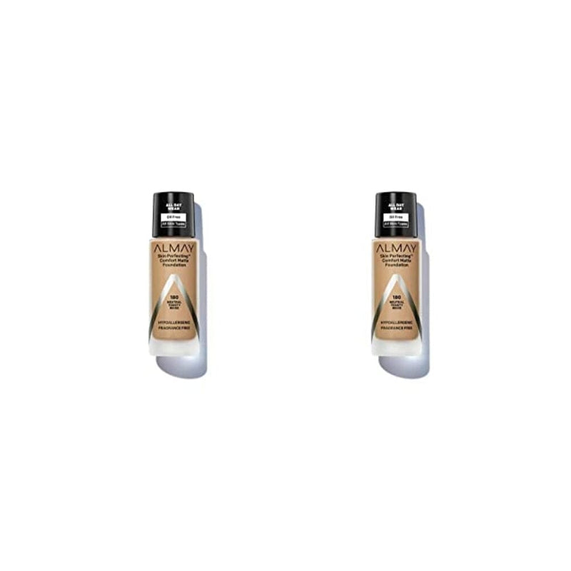 كريم أساس غير لامع سكين بيرفكتينج كومفورت من ألماي Almay Skin Perfecting Comfort Matte Foundation, Hypoallergenic, Cruelty Free, Fragrance-Free, Dermatologist Tested Liquid Makeup, Neutral Toasty Beige, 1 Fluid Ounce (Pack of 2)