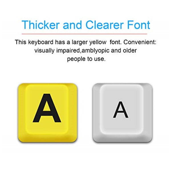 لوحة مفاتيح كمبيوتر مطبوعة كبيرة سلكية XDL-POWER TANIX Large Print Computer Keyboard Wired USB Keyboard Big Print Letter with Yellow Keys High Contrast Yellow Keyboard Makes Type Easy