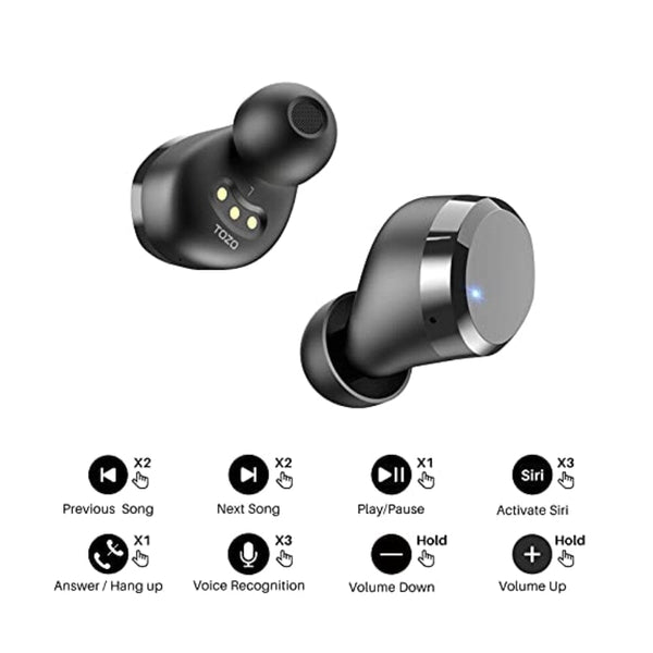 سماعات أذن لاسلكية مزودة بتقنية البلوتوث TOZO T12 Pro Wireless Earbuds Bluetooth Headphones with Qualcomm QCC3040 4 Mics CVC 8.0 Call Noise Cancelling and aptX Stereo Headset 2500mAh Wireless Charging Case IPX8 Waterproof Earphones Black