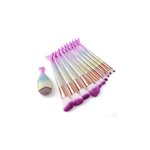 فرش مكياج حورية البحر 11 قطعة احترافي مزج أحمر خدود كونسيلر Mermaid Makeup Brushes, 11pcs Professional Blending Blush Concealer Synthetic Fiber Bristles Brush Special Cosmetic Brushes Kits for Women(purple)