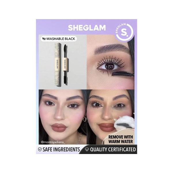 ماسكارا سوداء الحجم والطول قابلة للغسل SHEGLAM 2 In 1 Black Volume and Length Washable Mascara Long Lasting Dual-Ended Tubing Eye Makeup