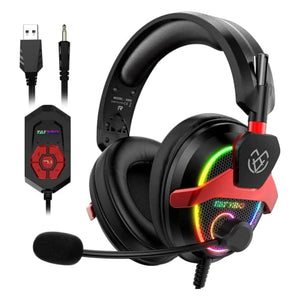 سماعة رأس للألعاب بصوت محيطي مع ميكروفون لإلغاء الضوضاء Tatybo 7.1 Surround Sound Gaming Headset for PC PS4 PS5 Switch, USB & 3.5mm PC Headset with Noise Cancelling Mic