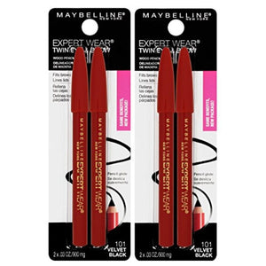 أقلام ماكياج وحواجب مزدوجة من مايبيلين نيويورك إكسبرت وير  أسود مخملي Maybelline New York Expert Wear Twin Brow & Eye Pencils Makeup, Velvet Black, 2 Count Twin (total 4 pencils ), 2 Count (Pack of 2)