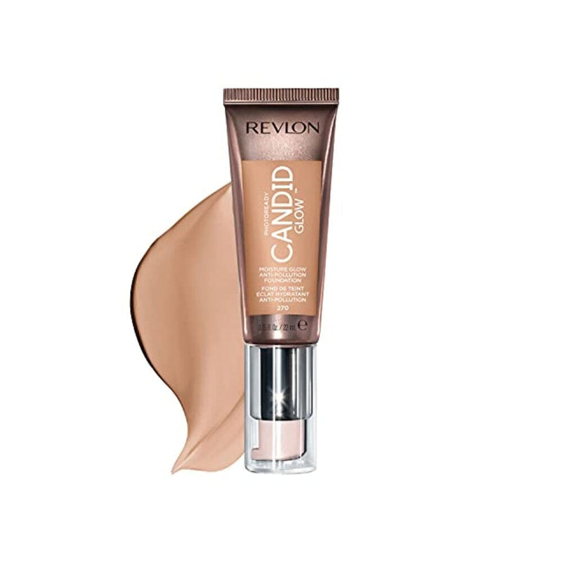 كريم أساس مضاد للتلوث فوتو ريدي كانديد جلو مويستشر جلو Revlon PhotoReady Candid Glow Moisture Glow Anti-Pollution Foundation with Vitamin E & Prickly Pear Oil, Anti-Blue Light Ingredients, without Parabens, Pthalates, & Fragrances, Medium Beige, 0.75 oz