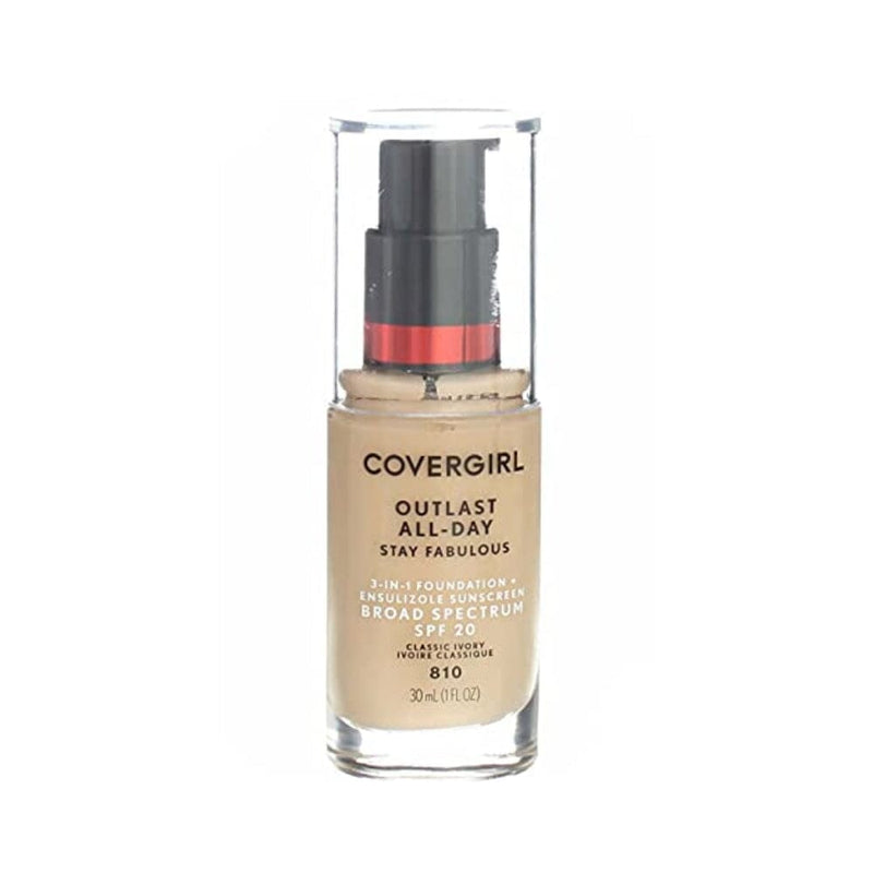 كوفر جيرل - كريم أساس ستاي فابيلوس 3 في 1 + عامل حماية من الشمس واسع النطاق CoverGirl Outlast Stay Fabulous 3-in-1 Foundation + Broad Spectrum SPF 20, Classic Ivory 810-1 fl oz (30 ml) - Pack of 2