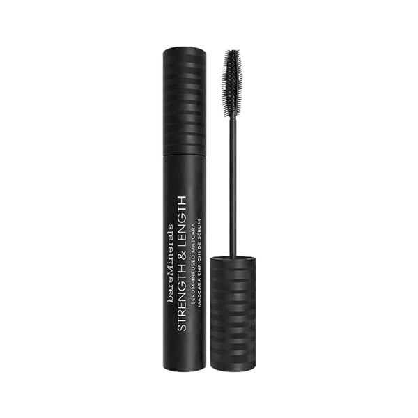 ماسكارا سوداء مملوءة بمصل القوة والطول من بار مينيرالز مع مصل رموش نباتي bareMinerals Strength & Length Serum-Infused Black Mascara with Plant-Based Lash Serum, Lengthens, Lifts + Defines Lashes for Healthier Lashes, Vegan