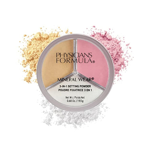 بودرة فيزيشنز فورميولا المعدنية 3 في 1 بودرة تثبيت للوجه Physicians Formula Mineral Powder Wear 3-in-1 Setting Powder Face Makeup, Reduce Shine, Brighten, Baked | Dermatologist Tested, Clinicially Tested