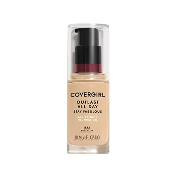 كوفرجيرل - كريم أساس أول داي ستاي فابيولاس 3 في 1 بيج فاتح COVERGIRL Outlast All-Day Stay Fabulous 3-in-1 Foundation Nude Beige, 1 Ounce (packaging may vary)