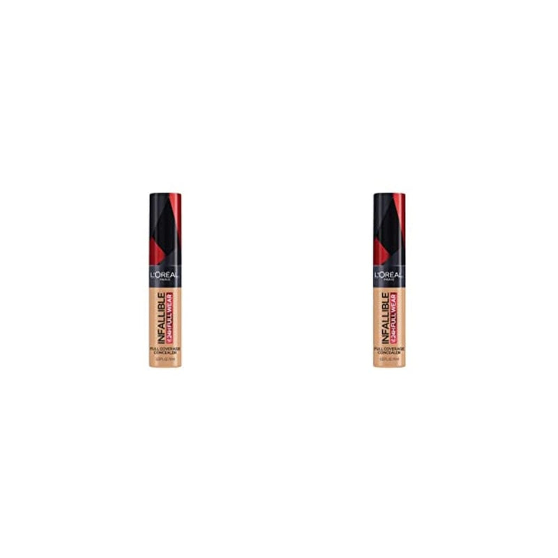 لوريال باريس ميك أب إنفاليبل كامل وير مقاوم للماء غير لامع خافي عيوب L'Oréal Paris Makeup Infallible Full Wear Waterproof Matte Concealer, Toffee (Pack of 2)