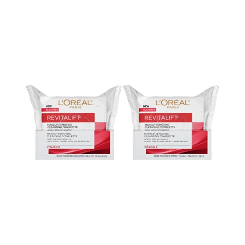 مناديل لوريال باريس رفيتالفت لإزالة المكياج وتنظيف الوجه L'Oréal Paris Revitalift Makeup Removing Facial Cleansing Towelettes with Vitamin E, 30 ct. (Pack of 2)