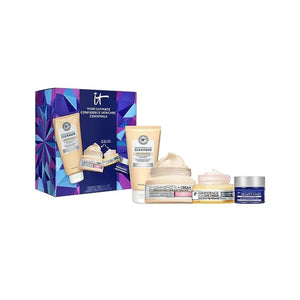 مجموعة هدايا العناية بالبشرة IT Cosmetics Your Ultimate Confidence Essentials Skincare Gift Set – 4-Piece Anti-Aging Skincare Kit – Includes Face Moisturizer, Eye Cream, Night Cream & Cleanser – Full Size & Travel Favorites