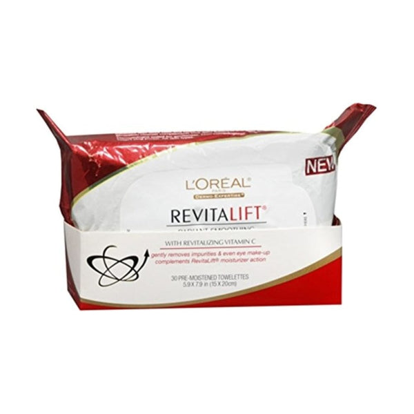 مناديل لوريال باريس سكين كير ريفيتاليفت لإزالة المكياج بفيتامين L'Oreal Paris Skincare Revitalift Makeup Removing Wipes with Vitamin E, Face Cleansing Towelettes, Gentle Makeup Remover, Removes Dirt, Sweat and Makeup, 30 Count