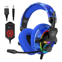 سماعة الألعاب مع ميكروفون إلغاء الضوضاء كامو بلو Tatybo 7.1 Gaming Headset for PC PS4 PS5 Xbox One Switch, USB & 3.5mm PC Headset with Noise Cancelling Mic- Camo Blue