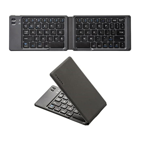 لوحة مفاتيح بلوتوث قابلة للطي من سانوا SANWA Foldable Bluetooth Keyboard, Rechargeable Wireless Folding Keypad, Portable & Slim, for Laptop Desktop Computer PC iPad/iPhone Tablet Smartphone, Compatible with MacBook, Windows, Android, iOS