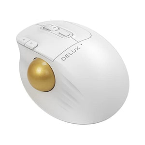 ماوس كرة دوارة لاسلكي مريح DeLUX Bluetooth Trackball Mouse, Wireless Ergonomic Rollerball Mouse with 2400DPI, Smooth Easy Thumb Control, 3 Devices Connection, Red Ball, Compatible for Windows, PC, Mac (MT1-White)