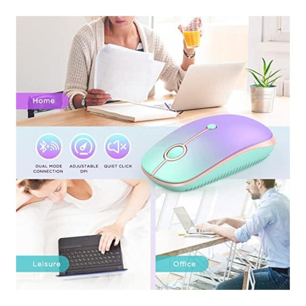 ماوس سيندا بلوتوث seenda Bluetooth Mouse - Dual Mode (Bluetooth 4.0 + 2.4GHz) Mouse with USB Receiver, Wireless Slim Portable Multi-Device Mice for iPad, MacBook, Laptop, PC (Gradient Mint Green to Purple)