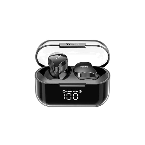 سماعات أذن ستيريو لاسلكية بتقنية البلوتوث 5.3 حقيقية  TOZO Crystal Buds Bluetooth 5.3 True Wireless Stereo Earbuds IPX8 Waterproof in Ear Headset Call Noise Reduction Headphones with Digital Display and Transparent Case Long Standby Earphones Black