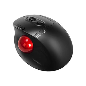 ماوس كرة دوارة لاسلكي مريح DeLUX Bluetooth Trackball Mouse, Wireless Ergonomic Rollerball Mouse with 2400DPI, Smooth Easy Thumb Control, 3 Devices Connection, Red Ball, Compatible for Windows, PC, Mac (MT1-Black)