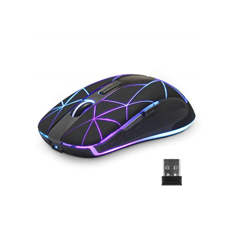 ماوس لاسلكي للألعاب Rii Wireless Mouse, RM200 Rechargeable Gaming Wireless Mouse with Colorful RGB Led,Light up led Wireless Mouse with 2.4G USB Nano Receiver,3 Adjustable DPI Levels for Notebook,PC,Computer-Black
