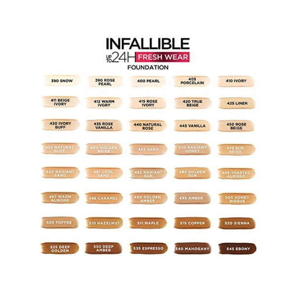 كريم أساس من لوريال باريس إنفاليبل حتى 24 ساعة L'Oreal Paris Makeup Infallible Up to 24 Hour Fresh Wear Foundation, Hazelnut, 1 fl; Ounce (Pack of 2)