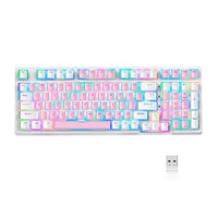 لوحة مفاتيح ألعاب ميكانيكية KOLMAX 98-Key RGB Hot-swappable Mechanical Gaming Keyboard, 2.4G Wireless/BT5.0/Wired with PBT Double-Shot Pudding Keycaps Pink-White Gaming Keyboard for Mac & Win Programmable Macro (Pink Switches)