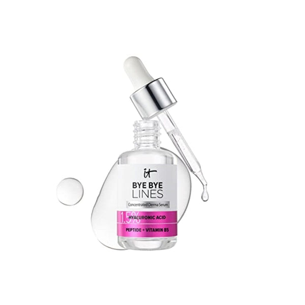 مصل حمض الهيالورونيك - يملأ البشرة وينعم الخطوط الدقيقة بشكل واضح IT Cosmetics Bye Bye Lines 1.5% Hyaluronic Acid Serum - Visibly Plumps Skin & Smooths Fine Lines In 2 Weeks - With Peptide + Vitamin B5 - For All Skin Types - Vegan Formula - 1 fl oz