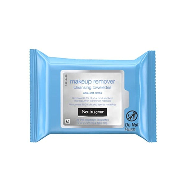 مناديل تنظيف الوجه ومزيل المكياج من نيوتروجينا  Neutrogena Makeup Remover Cleansing Facial Towelettes, Daily Gentle Face Wipes to Remove Oil, Dirt, & 99.3% of Makeup, Safe for Sensitive Eyes, Alcohol Free Wipes in Resealable Pack, 21 ct (Pack of 3)