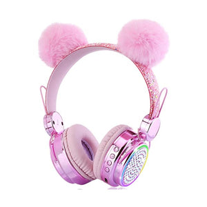 سماعات بلوتوث للأطفال مع ميكروفون للمدرسة KORABA Kids Bluetooth Headphones with Microphone for School, LED Light Up Wireless Girls Headphones for Study/Tablet/Airplane/Online Learning (Pink)