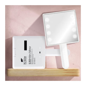 مرآة صغيرة بيضاء محمولة على مرآة صغيرة مضاءة للسفر مرآة مكياج صغيرة محمولة Kokie LED Mini Mirror, White Handheld Mini Mirror, Lighted Travel Makeup Mirror, Portable Mini Mirror