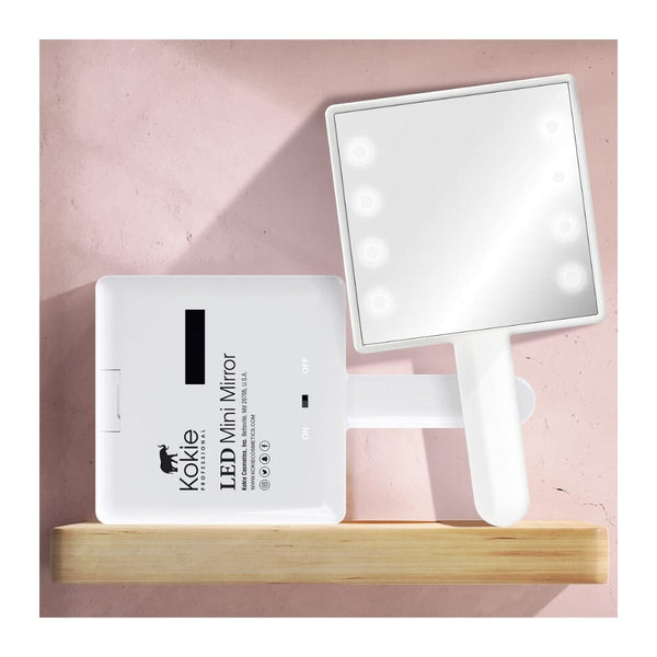 مرآة صغيرة بيضاء محمولة على مرآة صغيرة مضاءة للسفر مرآة مكياج صغيرة محمولة Kokie LED Mini Mirror, White Handheld Mini Mirror, Lighted Travel Makeup Mirror, Portable Mini Mirror