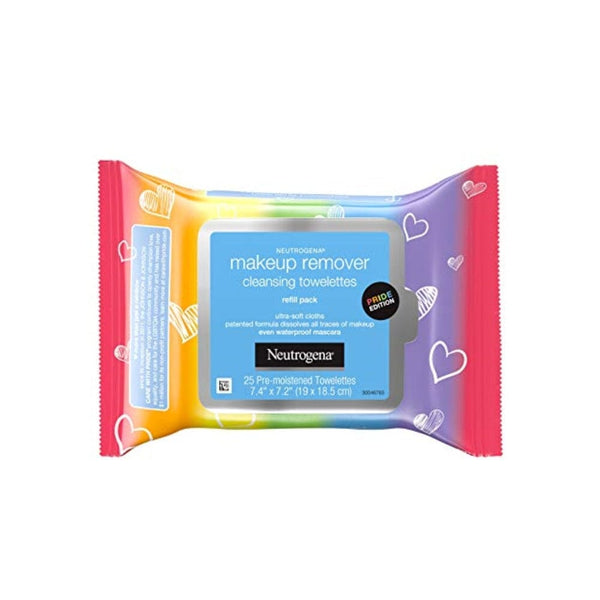 مناديل تنظيف مزيل المكياج من نيوتروجينا Neutrogena Makeup Remover Cleansing Towelettes, Daily Face Wipes to Remove Dirt, Oil, Makeup & Waterproof Mascara, Special Edition Care with Pride Packaging, 25 ct.