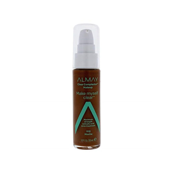 كريم أساس سائل غير لامع مع حمض الساليسيليك Almay Clear Complexion Makeup, Matte Finish Liquid Foundation with Salicylic Acid, Hypoallergenic, Cruelty Free, Fragrance Free, Dermatologist Tested, 910 Mocha, 1.0 oz (Pack of 3)