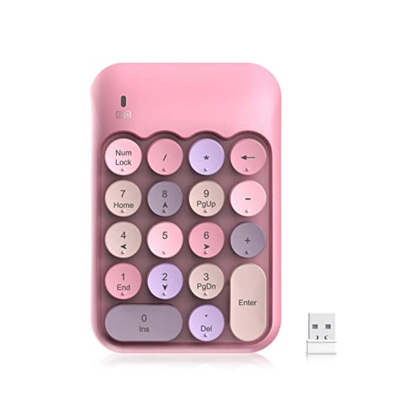 لوحة مفاتيح رقمية لاسلكية PINKCAT Wireless Number Pads, Cute 18-Round Keys Numeric Keypad with 2.4G Mini USB Receiver, Portable Silent Number Numpad Financial Accounting for Laptop, PC, Notebook, Desktop, Surface - Pink Mix