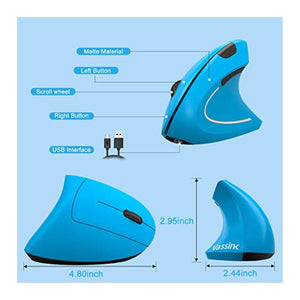 ماوس لاسلكي قابل لإعادة الشحن Vassink Ergonomic Mouse, Rechargeable Wireless Mouse, 2.4GHz Rechargeable Vertical Optical Mouse with USB Receiver, 6 Buttons, 800/1200/1600 DPI, for Laptop, PC, Computer (Blue)