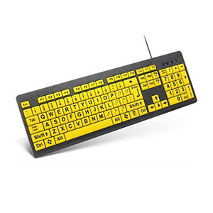 لوحة مفاتيح كمبيوتر مطبوعة كبيرة سلكية XDL-POWER TANIX Large Print Computer Keyboard Wired USB Keyboard Big Print Letter with Yellow Keys High Contrast Yellow Keyboard Makes Type Easy