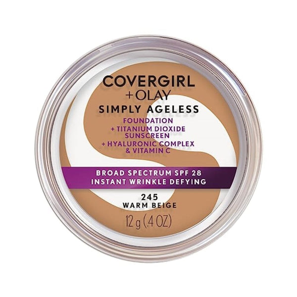 كريم أساس سيمبلي إيجليس الفوري لمقاومة التجاعيد من كوفرجيرل Covergirl Simply Ageless Instant Wrinkle Defying Foundation, 245 Warm Beige, 0.4 Oz (Packaging May Vary)