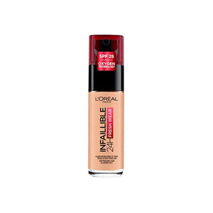 كريم اساس انفاليبل 24 ساعة من لوريال باريس - 125 روز ناتشورال L'Oreal Paris Infallible 24H Foundation, 125 Natural Rose, 30 ml