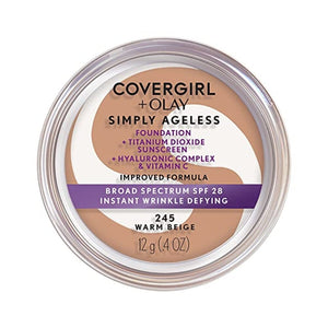 كريم أساس سيمبلي إيجليس CoverGirl & Olay Simply Ageless Foundation, Warm Beige 245, 0.40-Ounce Package