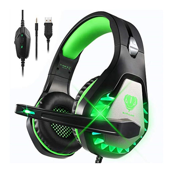 سماعة رأس ستيريو للألعاب لنينتندو سويتش  DIWUER Stereo Gaming Headset for Nintendo Switch, PS4, Xbox One with Noise Cancelling Mic, Soft Earmuffs Surround Sound Over Ear Headphones with LED Light for PC (Green)