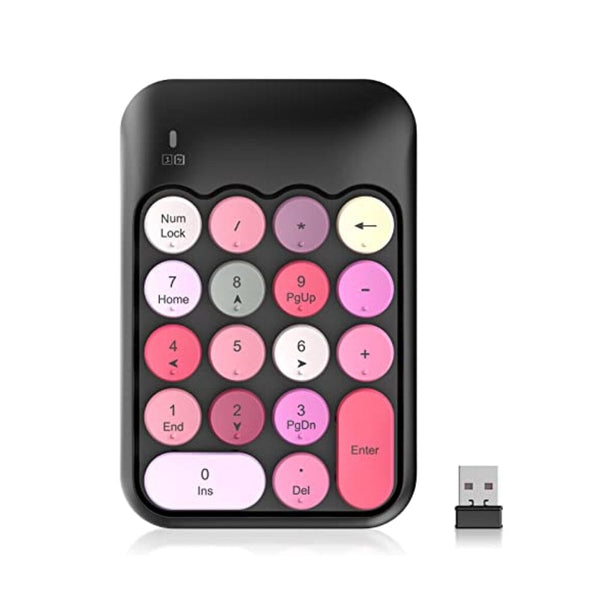 وسادات أرقام لاسلكية لوحة مفاتيح رقمية PINKCAT Wireless Number Pads, Cute 18-Round Keys Numeric Keypad with 2.4G Mini USB Receiver, Portable Silent Number Numpad Financial Accounting for Laptop, PC, Notebook, Desktop, Surface - Black Mix