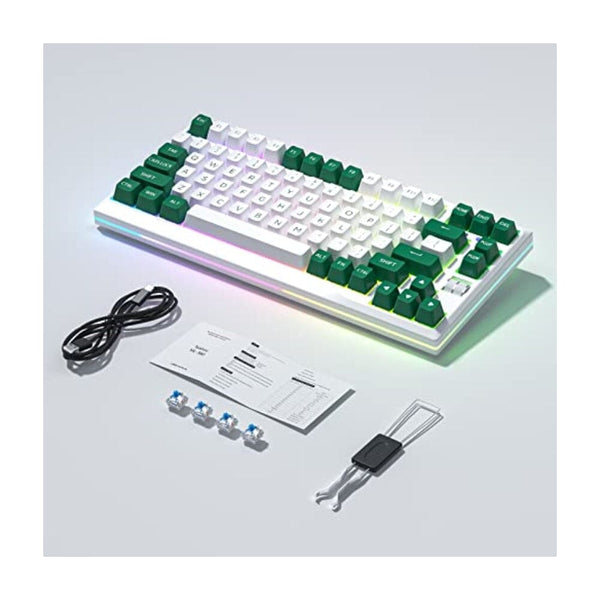 لوحة مفاتيح لاسلكية للكمبيوتر بإضاءة خلفية Mechanical Gaming Keyboard, Wireless RGB Backlit 75% Computer Keyboard, Clicky Blue Switch Hot Swappable, PBT Keycaps, NKRO Anti-Ghost, Bluetooth 5.0 & 2.4GHz, Compatible with PC Laptop iPad, White