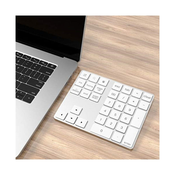 لوحة مفاتيح رقمية بتقنية البلوتوث مع اختصارات متعددة 34 مفتاح Bluetooth Numeric Keypad with Multiple Shortcuts 34-Keys Number Pad Wireless Portable Slim Number Pad for iPad/Mac/Laptop/PC Compatible with Windows Android iOS System