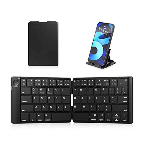 لوحة مفاتيح بلوتوث قابلة للطي محمولة لاسلكية قابلة للشحن للسفر OMOTON Foldable Bluetooth Keyboard, Wireless Portable Keyboard, Rechargeable Travel Keyboard for iPad, Android, Windows Laptop, Desktop, Tablet and PC (Black)