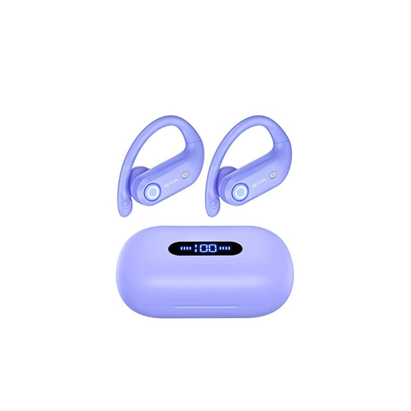 سماعات أذن لاسلكية تعمل بالبلوتوث 4 ميكروفونات تشغيل 100 ساعة مع خطاف للأذن STADOR Wireless Earbuds Bluetooth Headphones 4-Mics 100hrs Playback with Ear Hook 2200mAh Wireless Charging Case Over Ear Buds Earphones for Sports Purple