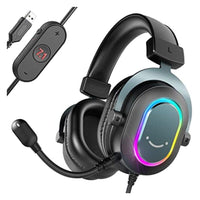 سماعة الألعاب سماعات الرأس السلكية للكمبيوتر الشخصي  FIFINE Gaming Headset for PC-Wired Headphones with Microphone-7.1 Surround Sound Computer USB Headset for Laptop, Streaming Headphones on PS4/PS5, with EQ Mode, RGB, Soft Ear Pads - AmpliGame H6