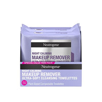 مناديل تنظيف مهدئة ومزيلة للمكياج من نيوتروجينا Neutrogena Makeup Remover Night Calming Cleansing Towelettes, Disposable Nighttime Face Wipes to Remove Dirt, Oil & Makeup, 25 ct, Twin Pack