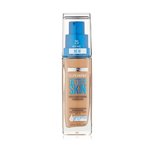 كريم أساس سوبر ستاي بيتر سكين من مايبيلين نيويورك بيج فاتح Maybelline New York Super Stay Better Skin Foundation, Nude Beige, 1 fl. oz.