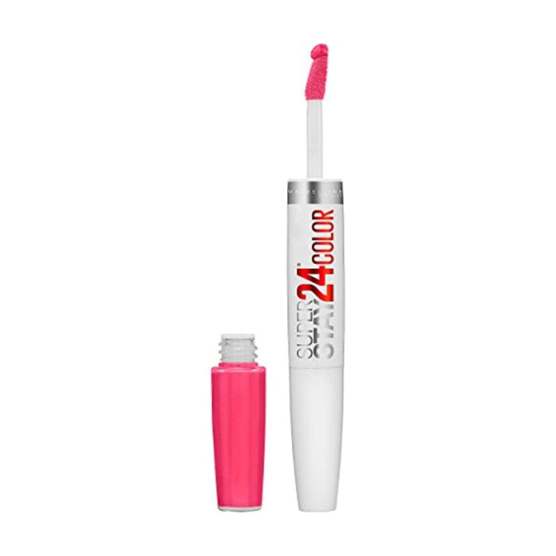 مكياج أحمر الشفاه السائل من مايبيلين لون عالي التصبغ يدوم طويلاً مع بلسم مرطب Maybelline Super Stay 24, 2-Step Liquid Lipstick Makeup, Long Lasting Highly Pigmented Color with Moisturizing Balm, Pink Goes On, Neon Pink, 1 Count
