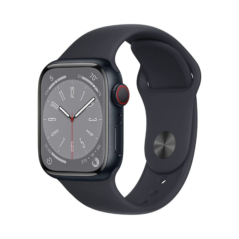 ساعة ذكية ابل Apple Watch Series 8 [GPS + Cellular 41mm] Smart Watch w/ Midnight Aluminum Case with Midnight Sport Band - M/L. Fitness Tracker, Blood Oxygen & ECG Apps, Always-On Retina Display, Water Resistant